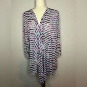 CALVIN KLEIN Purple, Blue, Grey Striped Long Sleeve Knit Cardigan